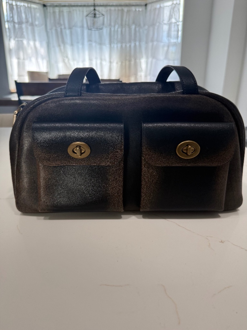 Coach Twin Turnlock Bag Limited Re-Edition 1968 Metallic Leather Satchel